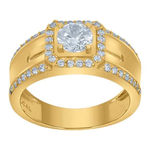 10Kt Yellow Gold Mens Cubic-Zirconia Square Head Fashion Rings