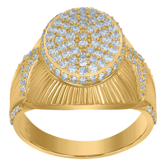 10Kt Yellow Gold Mens Cubic-Zirconia Round Head Cluster Fashion Rings