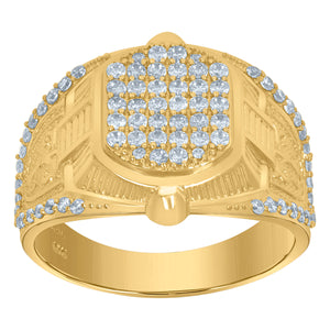 10Kt Yellow Gold Mens Cubic-Zirconia Cluster Fashion Rings