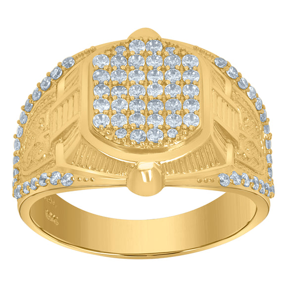 10Kt Yellow Gold Mens Cubic-Zirconia Cluster Fashion Rings