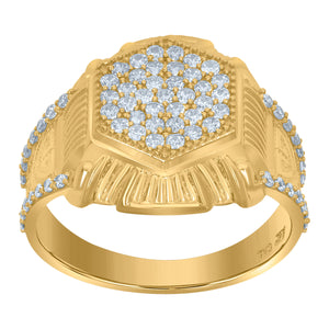 10Kt Yellow Gold Mens Cubic-Zirconia Octagon Head Cluster Fashion Rings