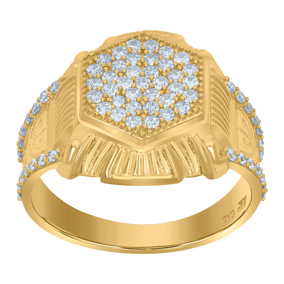 10Kt Yellow Gold Mens Cubic-Zirconia Octagon Head Cluster Fashion Rings