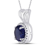 10kt White Gold Womens Round Lab-Created Blue Sapphire Solitaire Pendant 1 Cttw