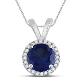 10kt White Gold Womens Round Lab-Created Blue Sapphire Solitaire Pendant 1 Cttw