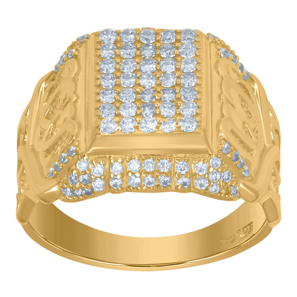 10Kt Yellow Gold Mens Cubic-Zirconia Rectangular Head Fashion Rings