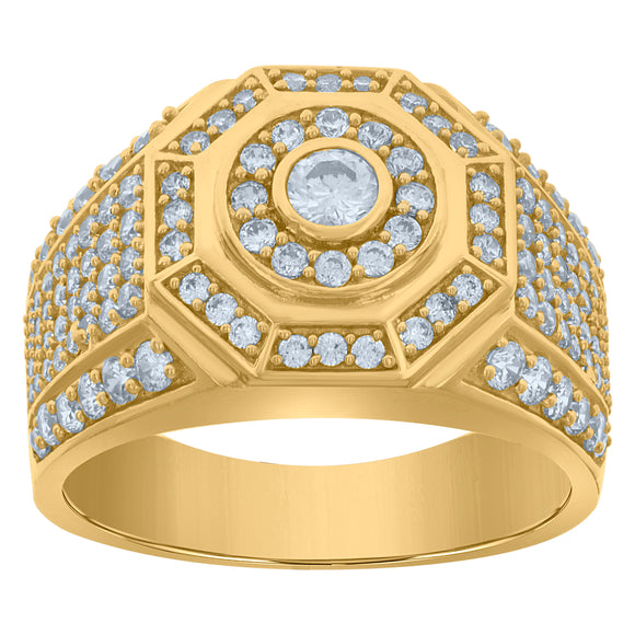 10Kt Yellow Gold Mens Cubic-Zirconia Fashion Cluster Rings