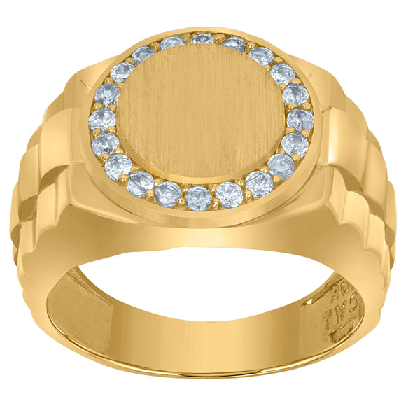 10Kt Yellow Gold Mens Cubic-Zirconia Round Head Presidential Rings