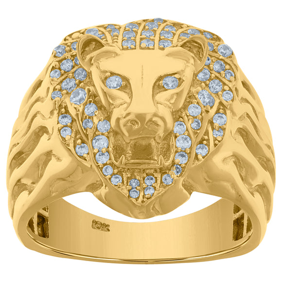 10Kt Yellow Gold Mens Cubic-Zirconia Animal Lion Fashion Rings