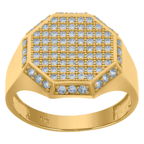 10Kt Yellow Gold Mens Cubic-Zirconia Octagon Head Cluster Fashion Rings