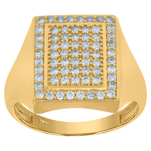10Kt Yellow Gold Mens Cubic-Zirconia Square Head Cluster Fashion Rings