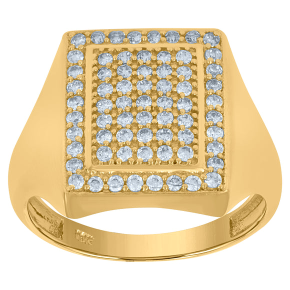 10Kt Yellow Gold Mens Cubic-Zirconia Square Head Cluster Fashion Rings