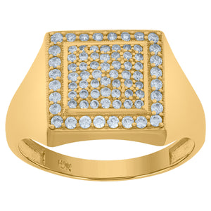 10Kt Yellow Gold Mens Cubic-Zirconia Square Head Cluster Fashion Rings