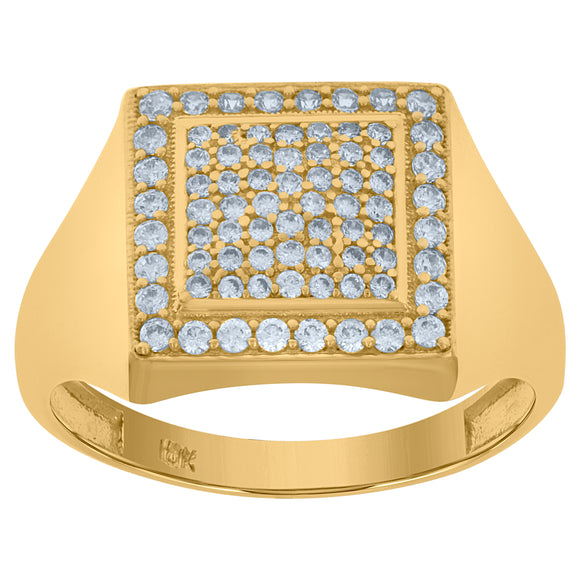 10Kt Yellow Gold Mens Cubic-Zirconia Square Head Cluster Fashion Rings