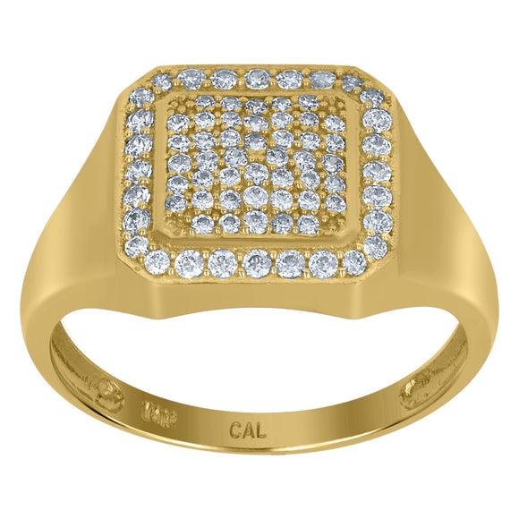 10Kt Yellow Gold Mens Cubic-Zirconia Square Head Cluster Fashion Rings
