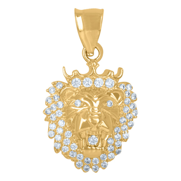 10kt Yellow Gold Mens Cubic Zirconia Lion With Crown Charm Pendant
