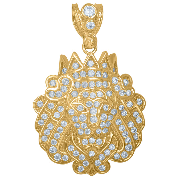 10kt Yellow Gold Mens Cubic Zirconia Lion With Crown Charm Pendant