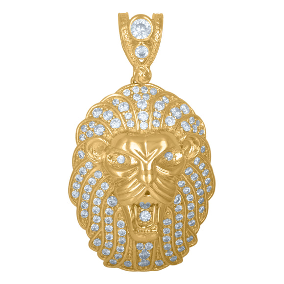 10kt Yellow Gold Mens Cubic Zirconia Lion Charm Pendant