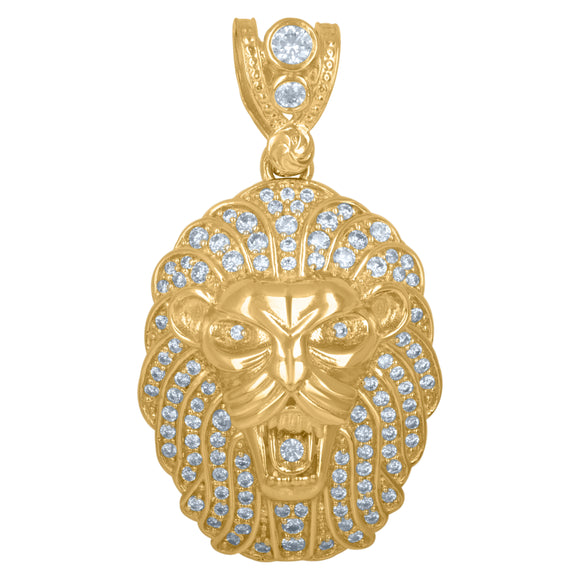 10kt Yellow Gold Mens Cubic Zirconia Lion Charm Pendant