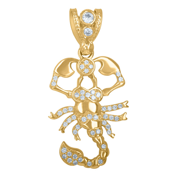 10kt Yellow Gold Mens Cubic Zirconia Scorpion Zodiac Sign Charm Pendant