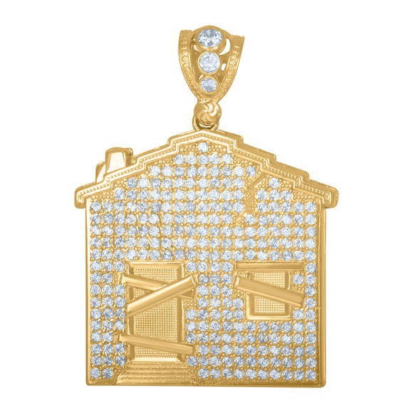 10kt Yellow Gold Mens Cubic Zirconia Trap House Fashion Charm Pendant