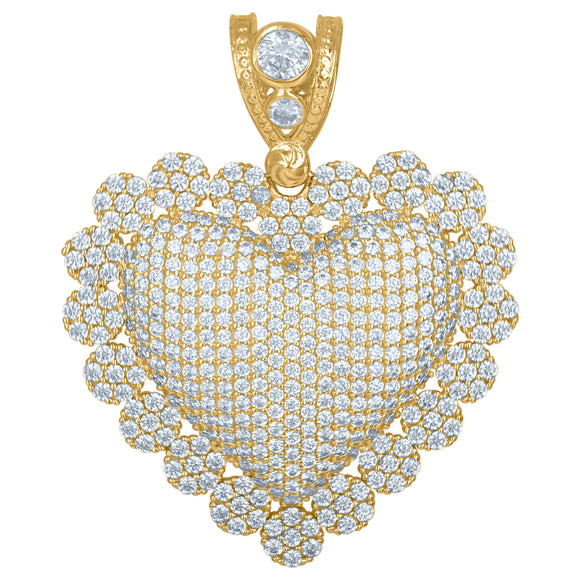 10kt Yellow Gold Womens Cubic Zirconia Cluster Heart Charm Pendant