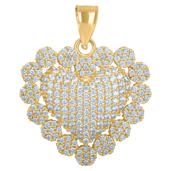 10kt Yellow Gold Womens Cubic Zirconia Cluster Heart Charm Pendant