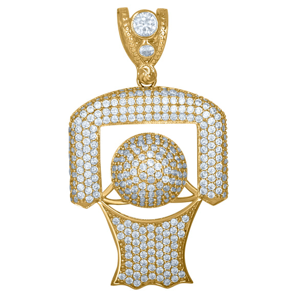10kt Yellow Gold Mens Cubic Zirconia Basket Ball Sports Charm Pendant