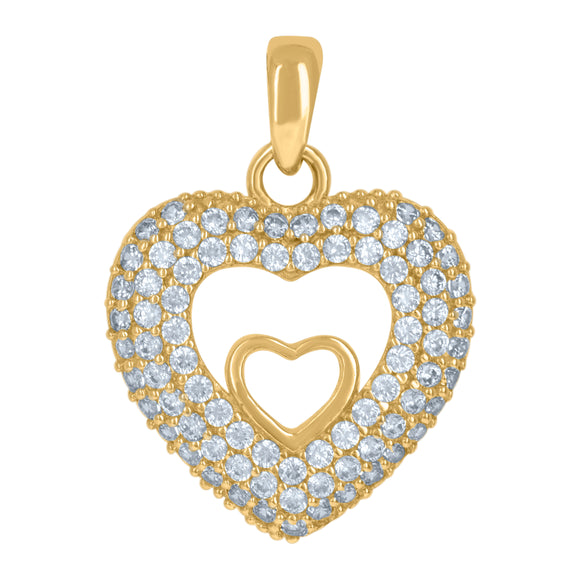10kt Yellow Gold Womens Cubic Zirconia Heart Charm Pendant