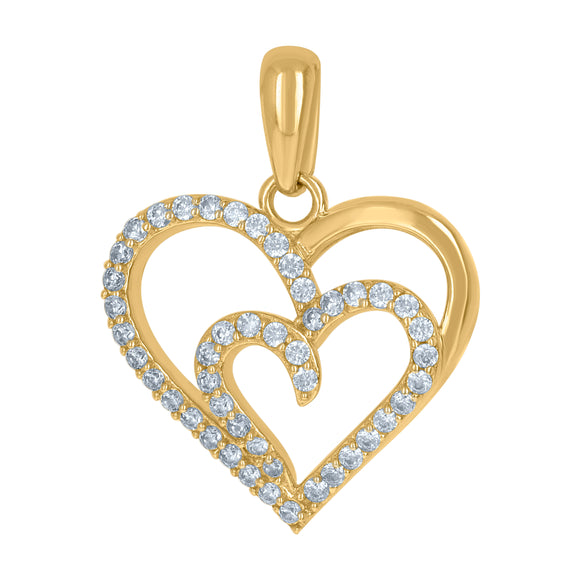 10kt Yellow Gold Womens Cubic Zirconia Heart In Heart Charm Pendant