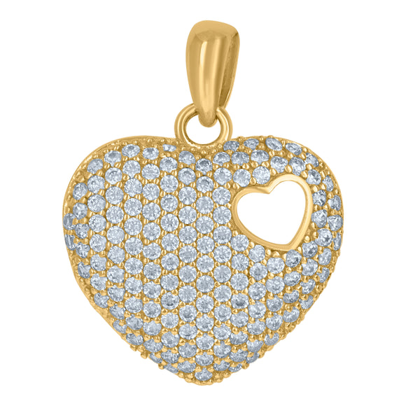 10kt Yellow Gold Womens Cubic Zirconia Heart Charm Pendant
