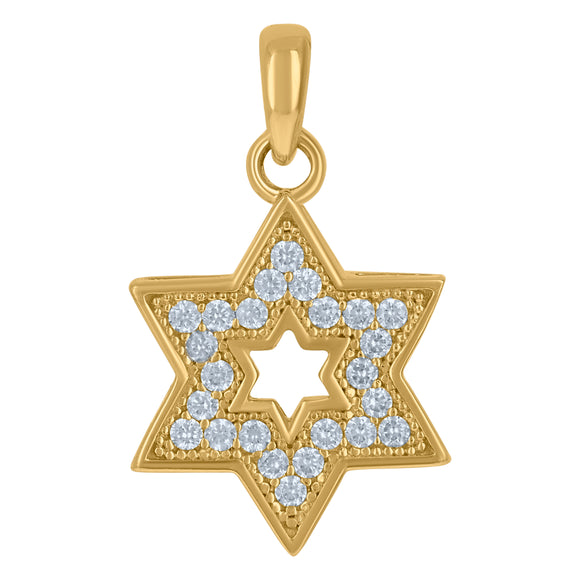 10kt Yellow Gold Unisex Cubic Zirconia Star Of David Religious Charm Pendant