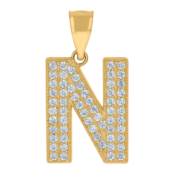 10kt Yellow Gold Womens Cubic Zirconia N Alphabet Initial Charm Pendant