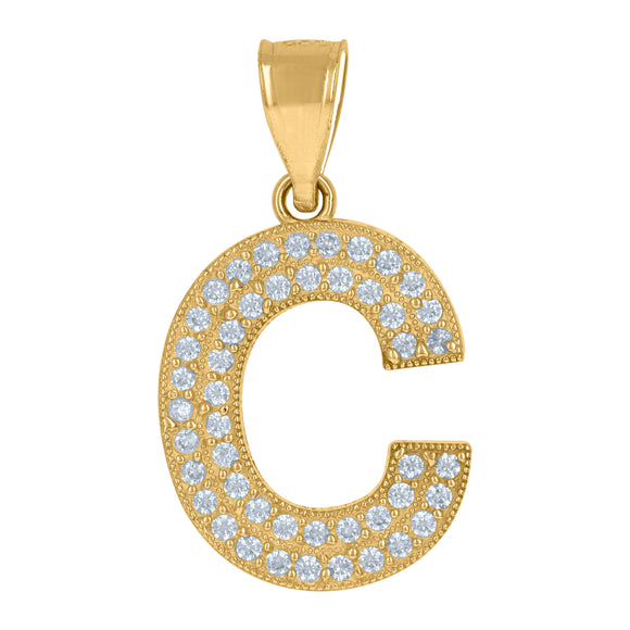 10kt Yellow Gold Womens Cubic Zirconia C Alphabet Initial Charm Pendant