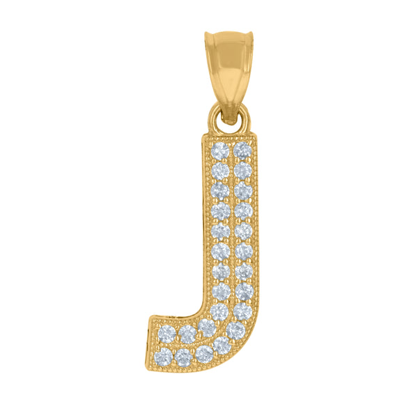 10kt Yellow Gold Womens Cubic Zirconia J Alphabet Initial Charm Pendant
