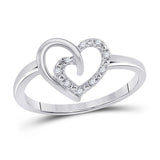 Sterling Silver Womens Round Diamond Heart Ring 1/20 Cttw