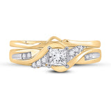14kt Yellow Gold Princess Diamond Bridal Wedding Ring Band Set 1/2 Cttw