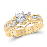14kt Yellow Gold Princess Diamond Bridal Wedding Ring Band Set 1/2 Cttw