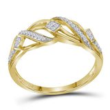 10kt Yellow Gold Womens Round Diamond Crossover Open Band Ring 1/10 Cttw