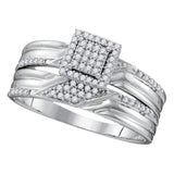 10kt White Gold His Hers Round Diamond Square Matching Wedding Set 1/3 Cttw