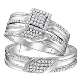 10kt White Gold His Hers Round Diamond Square Matching Wedding Set 1/3 Cttw