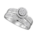 10kt White Gold His Hers Round Diamond Cluster Matching Wedding Set 1/3 Cttw