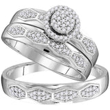 10kt White Gold His Hers Round Diamond Cluster Matching Wedding Set 1/3 Cttw