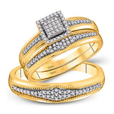 10kt Yellow Gold His Hers Round Diamond Cluster Matching Wedding Set 1/3 Cttw