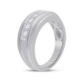 14k White Gold Round Channel-set Diamond Mens Wedding Band 1/2 Cttw