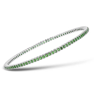18kt White Gold Womens Round Emerald Single Row Bangle Bracelet 3 Cttw