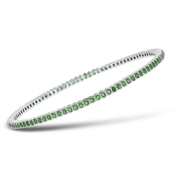 18kt White Gold Womens Round Emerald Single Row Bangle Bracelet 3 Cttw