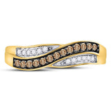 10kt Yellow Gold Womens Round Brown Diamond Crossover Band Ring 1/4 Cttw Size 10
