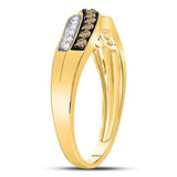 10kt Yellow Gold Womens Round Brown Diamond Crossover Band Ring 1/4 Cttw Size 10