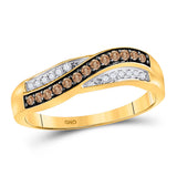 10kt Yellow Gold Womens Round Brown Diamond Crossover Band Ring 1/4 Cttw Size 10