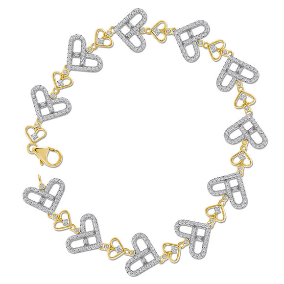 10kt Yellow Gold Womens Round Diamond Link Heart Bracelet 1 Cttw